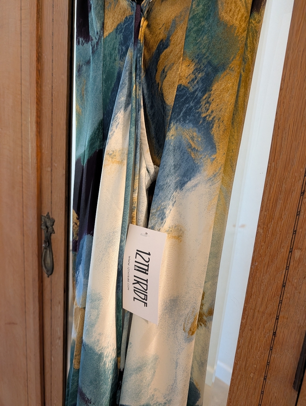 12TH TRIBE Natalia Blue and Gold Watercolor Slip Maxi Dress - Picture 6 of 7